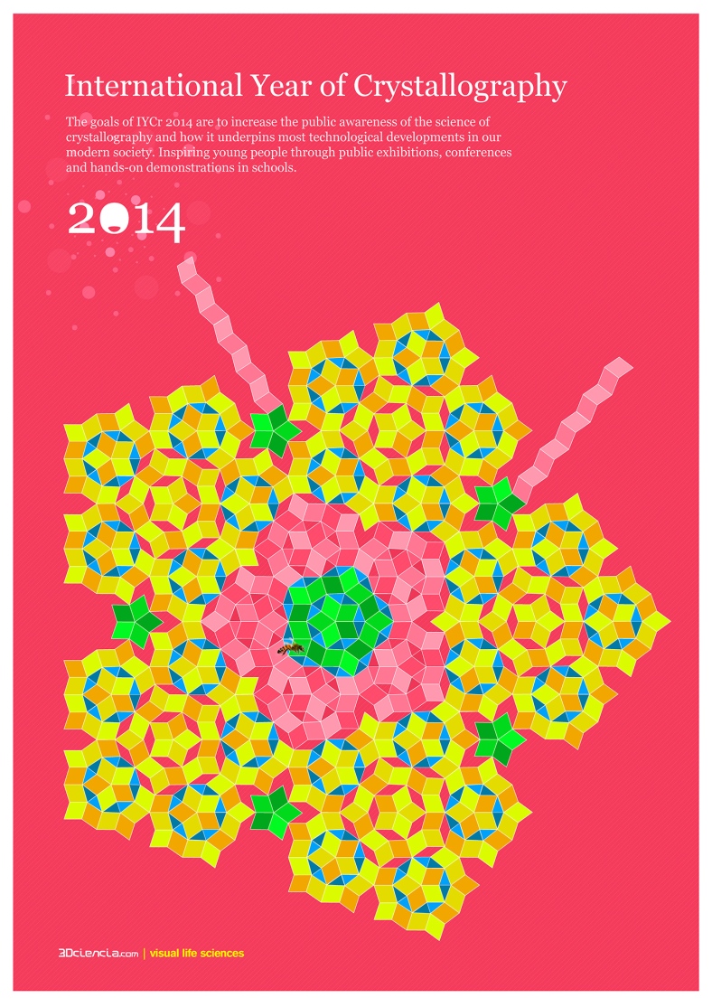 IYCr 2014 international year of crystallography anio internacional cristalografia crystals quasy-crystal five-fold symmetry poster 3d ciencia